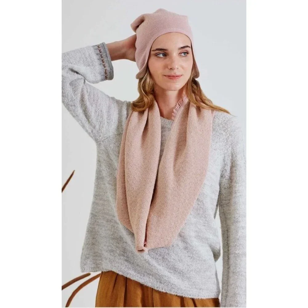 Pink Baby Alpaca Snood w/ fringe, Peruvian Patapamba, Artisan Quality, 12x46”